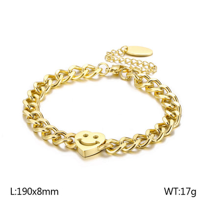 Basic Heart Shape Smiley Face Titanium Steel Plating Bracelets