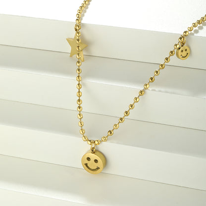 Wholesale Simple Style Shiny Smiley Face Stainless Steel Polishing Plating 18k Gold Plated Pendant Necklace