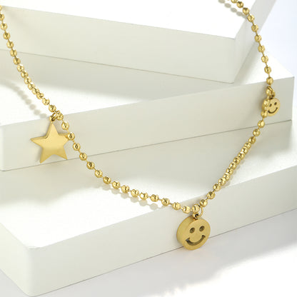 Wholesale Simple Style Shiny Smiley Face Stainless Steel Polishing Plating 18k Gold Plated Pendant Necklace