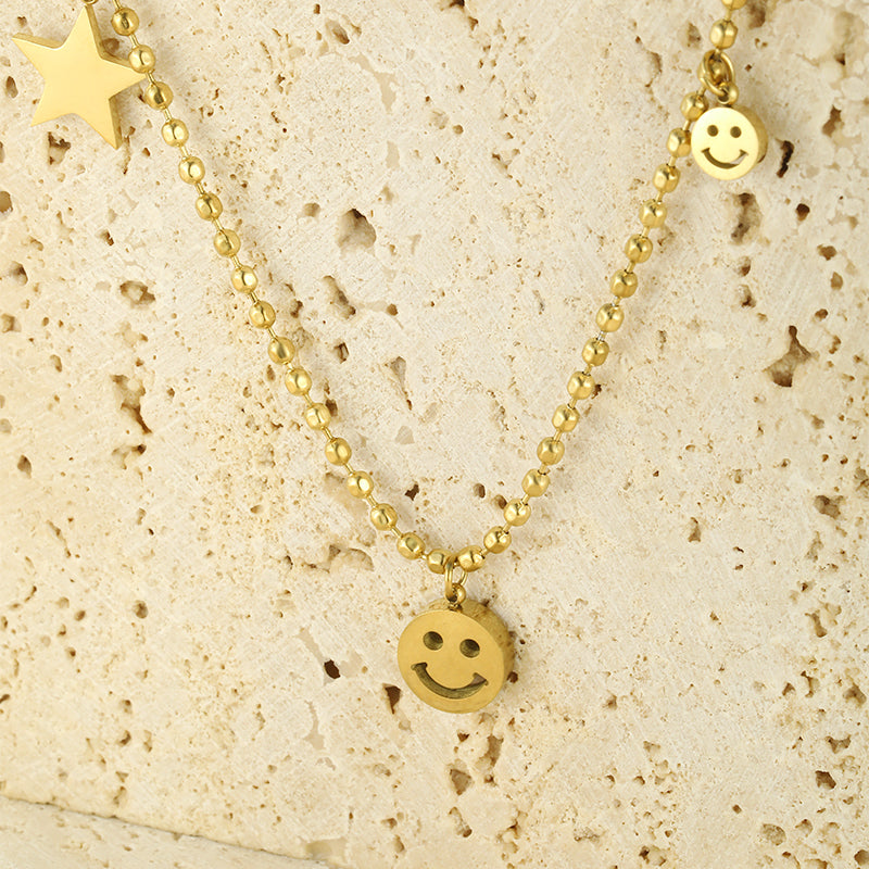 Wholesale Simple Style Shiny Smiley Face Stainless Steel Polishing Plating 18k Gold Plated Pendant Necklace