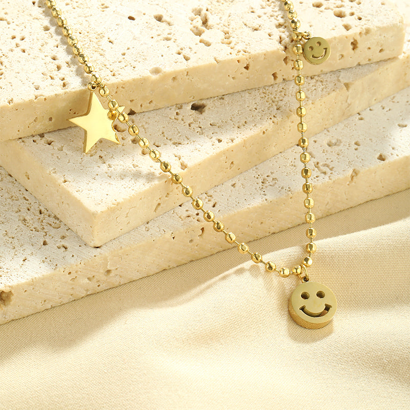 Wholesale Simple Style Shiny Smiley Face Stainless Steel Polishing Plating 18k Gold Plated Pendant Necklace