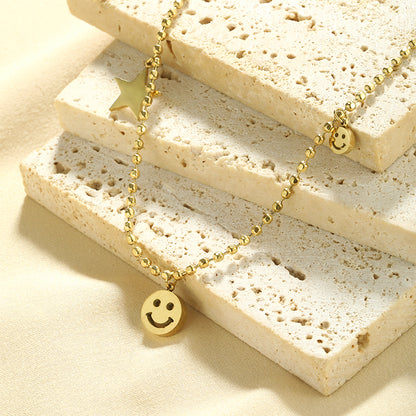 Wholesale Simple Style Shiny Smiley Face Stainless Steel Polishing Plating 18k Gold Plated Pendant Necklace