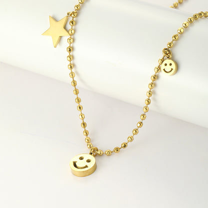 Wholesale Simple Style Shiny Smiley Face Stainless Steel Polishing Plating 18k Gold Plated Pendant Necklace