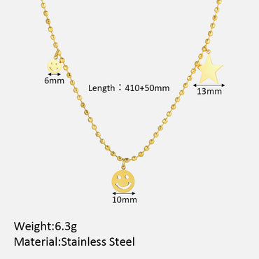 Wholesale Simple Style Shiny Smiley Face Stainless Steel Polishing Plating 18k Gold Plated Pendant Necklace