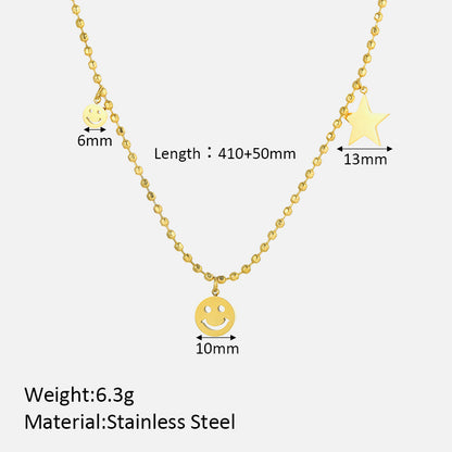 Wholesale Simple Style Shiny Smiley Face Stainless Steel Polishing Plating 18k Gold Plated Pendant Necklace