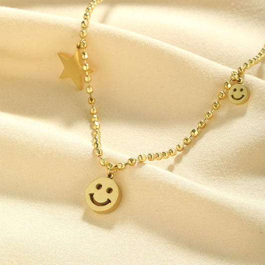 Wholesale Simple Style Shiny Smiley Face Stainless Steel Polishing Plating 18k Gold Plated Pendant Necklace