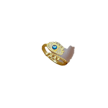 Punk Commute Devil's Eye Brass Gold Plated Artificial Gemstones Open Rings In Bulk