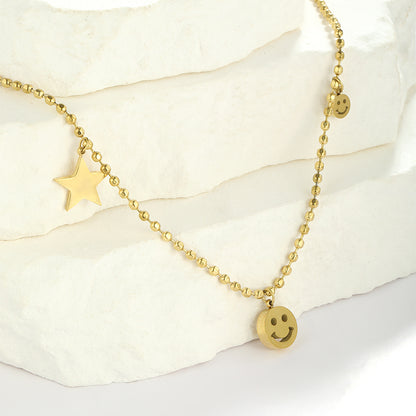 Wholesale Simple Style Shiny Smiley Face Stainless Steel Polishing Plating 18k Gold Plated Pendant Necklace