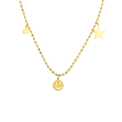 Wholesale Simple Style Shiny Smiley Face Stainless Steel Polishing Plating 18k Gold Plated Pendant Necklace