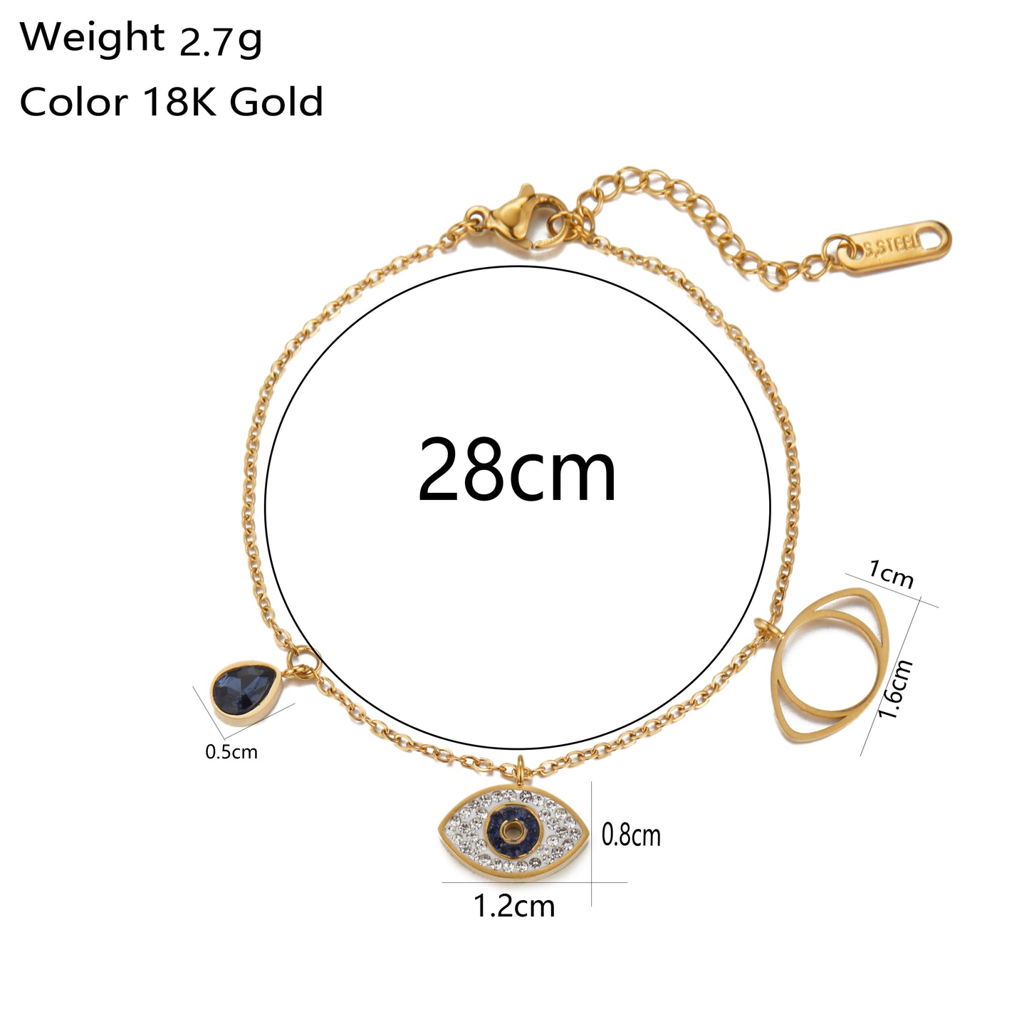 Simple Style Classic Style Cross Eye Stainless Steel Plating Inlay Zircon 18k Gold Plated Bracelets