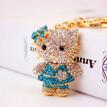 Cute Cat Alloy Inlaid Crystal Women'S Bag Pendant Keychain