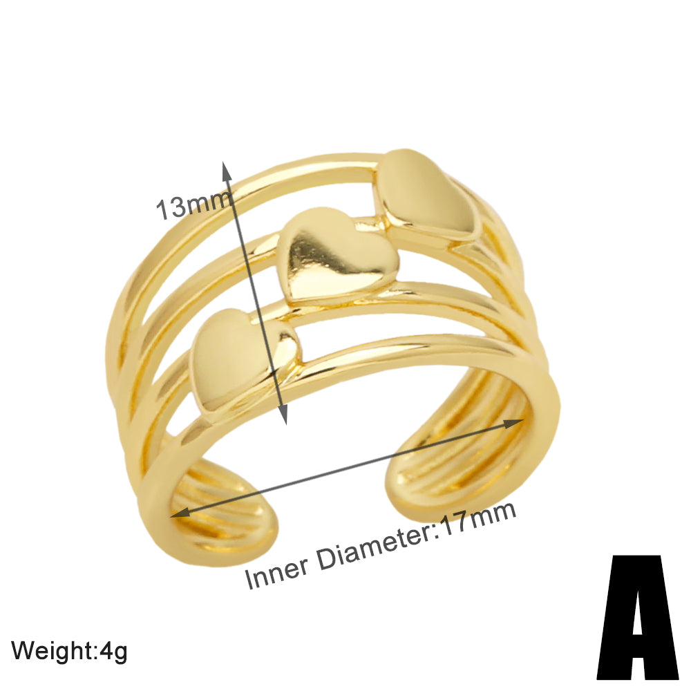 Simple Style Heart Shape Copper Plating 18k Gold Plated Open Rings