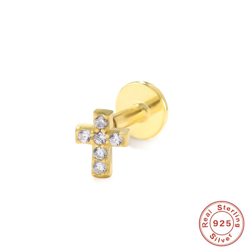 1 Piece Fashion Cross Circle Flower Silver Plating Inlay Zircon Ear Studs