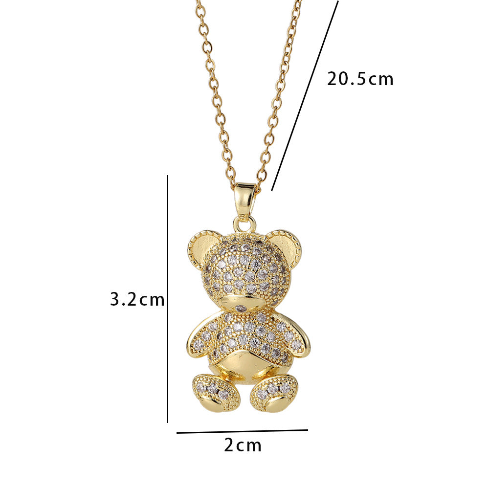 Cartoon Style Bear Copper Inlay Zircon Pendant Necklace