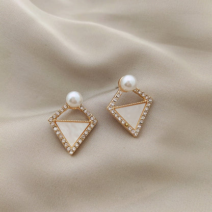 1 Pair Fashion Leaf Letter Square Imitation Pearl Alloy Inlay Rhinestones Opal Women's Earrings
