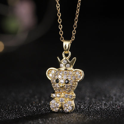 Cartoon Style Bear Copper Inlay Zircon Pendant Necklace