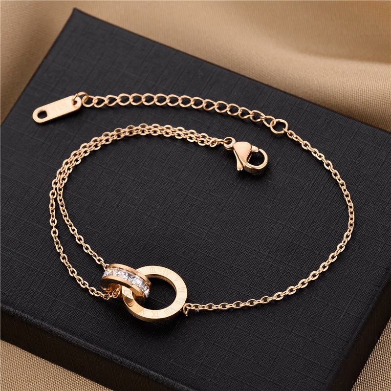 Elegant Simple Style Double Ring Titanium Steel Bracelets