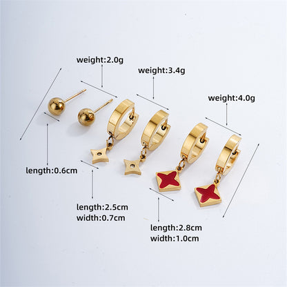 1 Set 3 Pairs Simple Style Classic Style Solid Color Plating Inlay Stainless Steel Zircon Gold Plated Silver Plated Drop Earrings