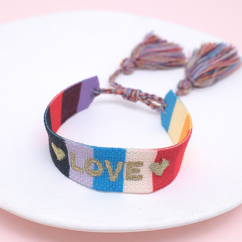 Ethnic Style Letter Stripe Rhombus Polyester Embroidery Braid Unisex Bracelets