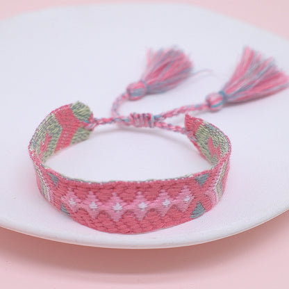 Ethnic Style Letter Stripe Rhombus Polyester Embroidery Braid Unisex Bracelets