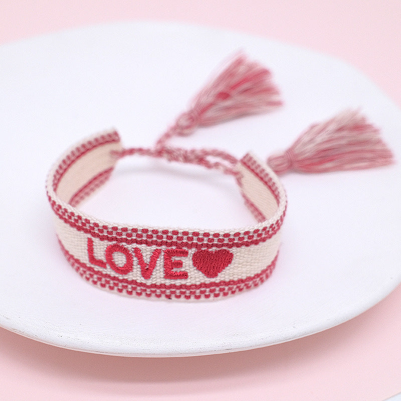 Ethnic Style Letter Stripe Rhombus Polyester Embroidery Braid Unisex Bracelets