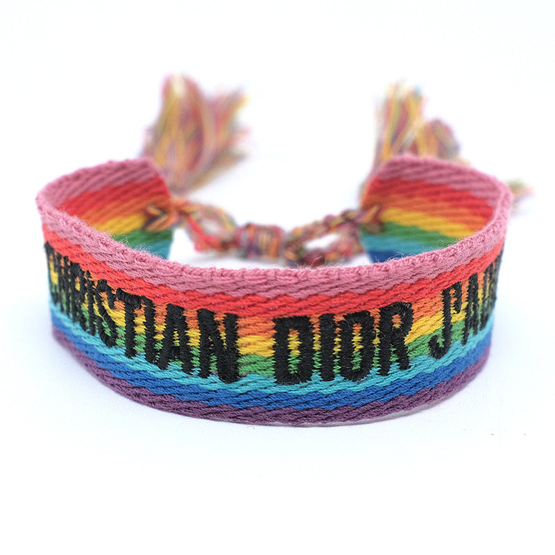 Ethnic Style Letter Stripe Rhombus Polyester Embroidery Braid Unisex Bracelets