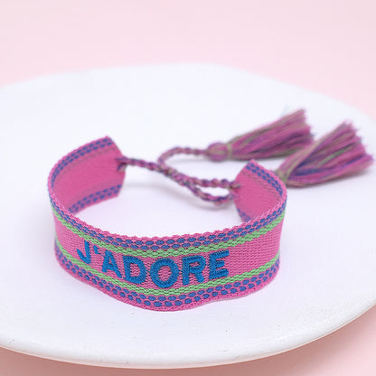 Ethnic Style Letter Stripe Rhombus Polyester Embroidery Braid Unisex Bracelets