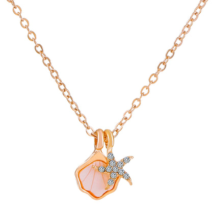 Fashion Starfish Shell Alloy Plating Inlay Shell Zircon Women's Pendant Necklace 1 Piece