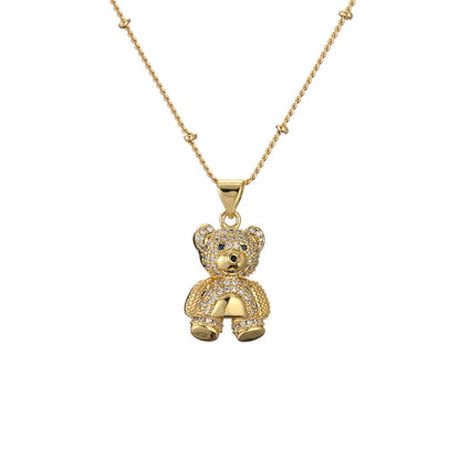 1 Piece Retro Rabbit Little Bear Copper Plating Inlay Zircon Pendant Necklace