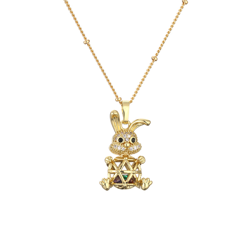 1 Piece Retro Rabbit Little Bear Copper Plating Inlay Zircon Pendant Necklace