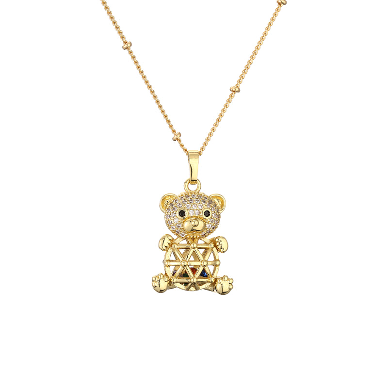 1 Piece Retro Rabbit Little Bear Copper Plating Inlay Zircon Pendant Necklace