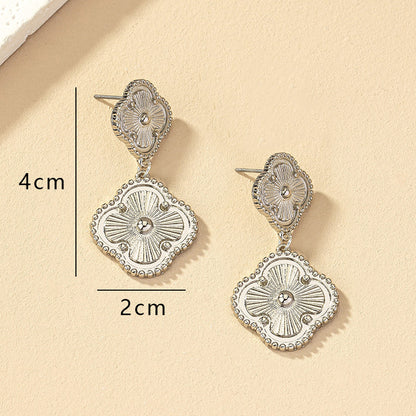 1 Pair Ig Style Retro Four Leaf Clover Plating Alloy Drop Earrings