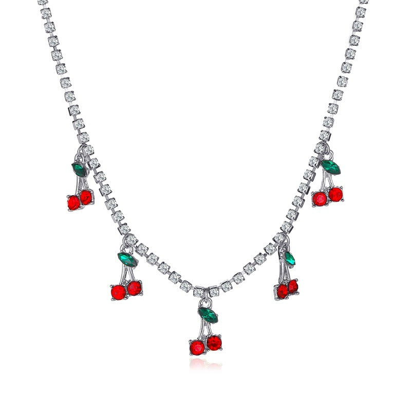 New Fashion Rhinestone Cherry Necklace