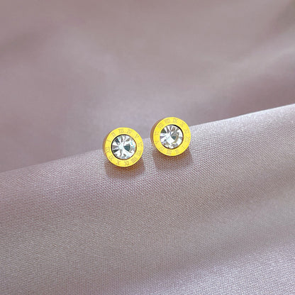 1 Pair Simple Style Round Number Plating Inlay Titanium Steel Zircon Ear Studs