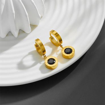 1 Pair Elegant Simple Style Round Plating Inlay Titanium Steel Diamond 18k Gold Plated Drop Earrings