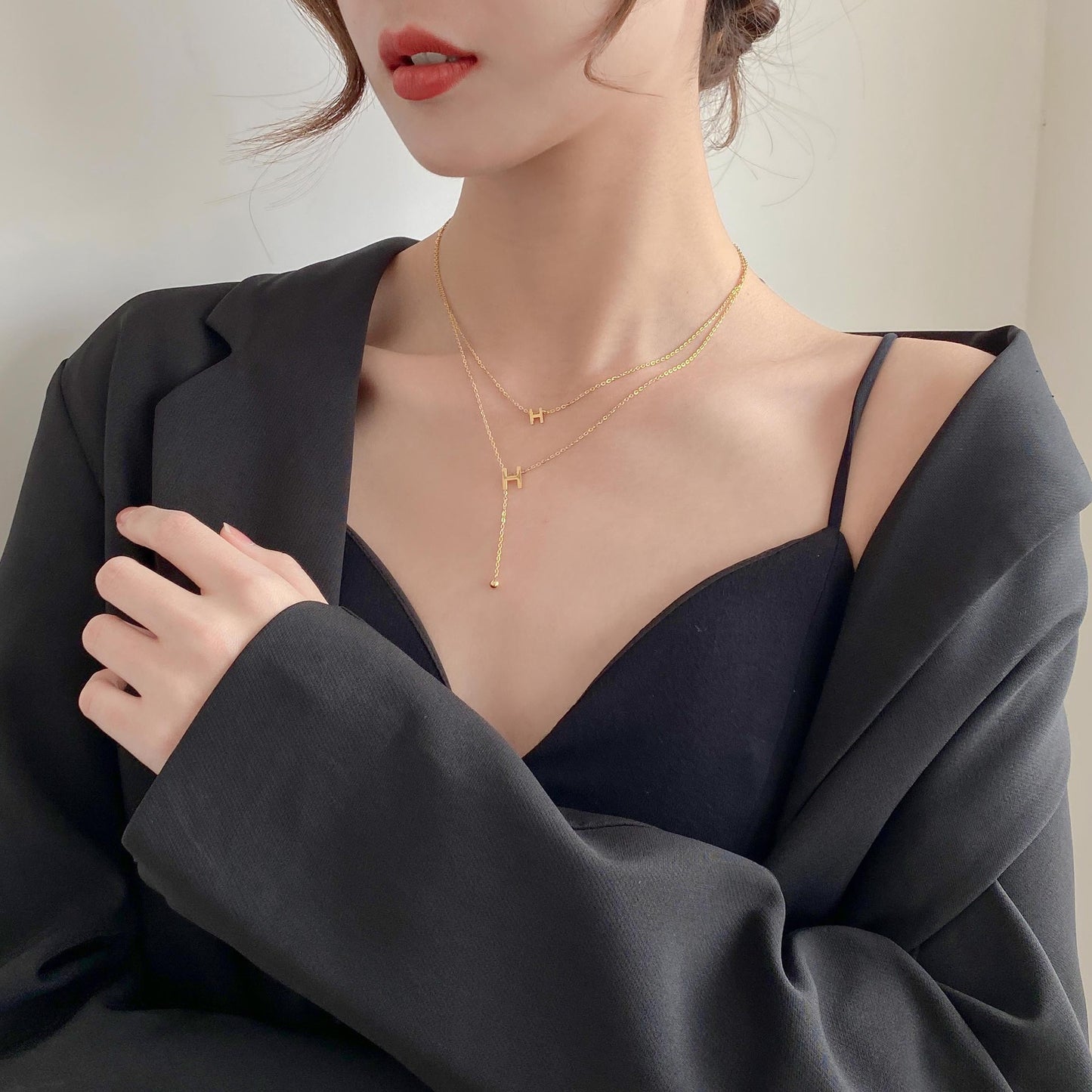 Simple Style Letter Titanium Steel Plating 18k Gold Plated Layered Necklaces