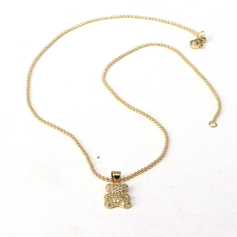 Cute Hip-hop Little Bear Copper Plating Inlay Zircon Gold Plated Pendant Necklace