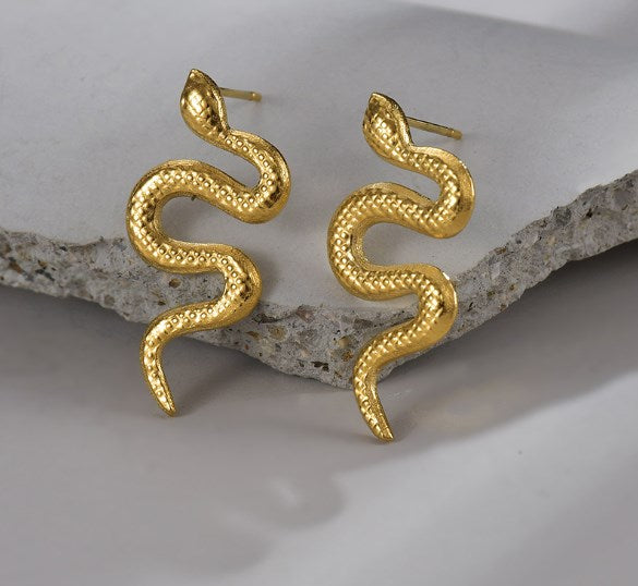 1 Pair Retro Snake Plating Stainless Steel 18k Gold Plated Earrings