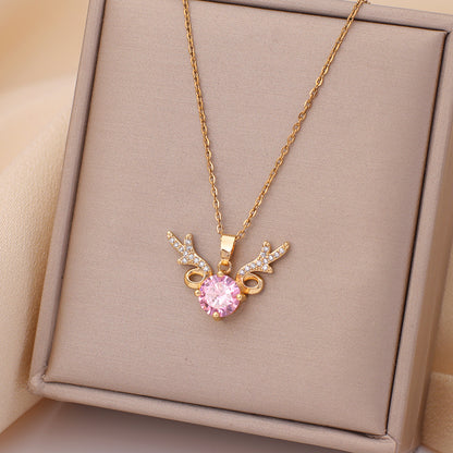 Casual Simple Style Rabbit Heart Shape Fish Tail Titanium Steel Plating Inlay Opal Pearl Zircon Pendant Necklace