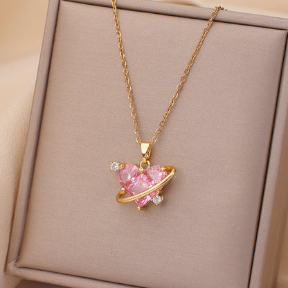 Casual Simple Style Rabbit Heart Shape Fish Tail Titanium Steel Plating Inlay Opal Pearl Zircon Pendant Necklace