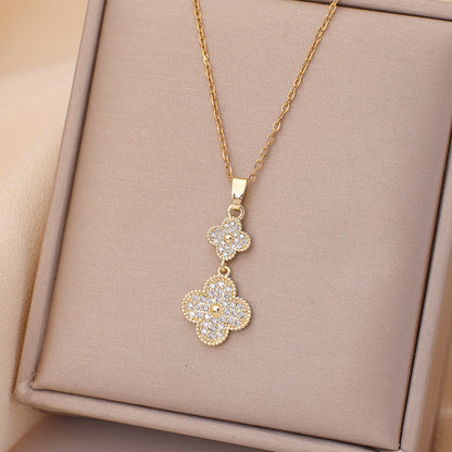 Casual Simple Style Rabbit Heart Shape Fish Tail Titanium Steel Plating Inlay Opal Pearl Zircon Pendant Necklace