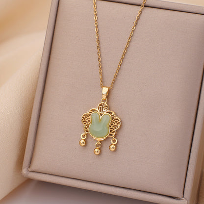 Casual Simple Style Rabbit Heart Shape Fish Tail Titanium Steel Plating Inlay Opal Pearl Zircon Pendant Necklace