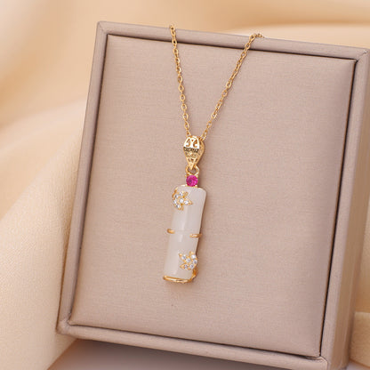 Casual Simple Style Rabbit Heart Shape Fish Tail Titanium Steel Plating Inlay Opal Pearl Zircon Pendant Necklace