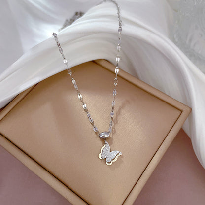 Casual Heart Shape Butterfly Titanium Steel Plating Inlay Shell Zircon Necklace