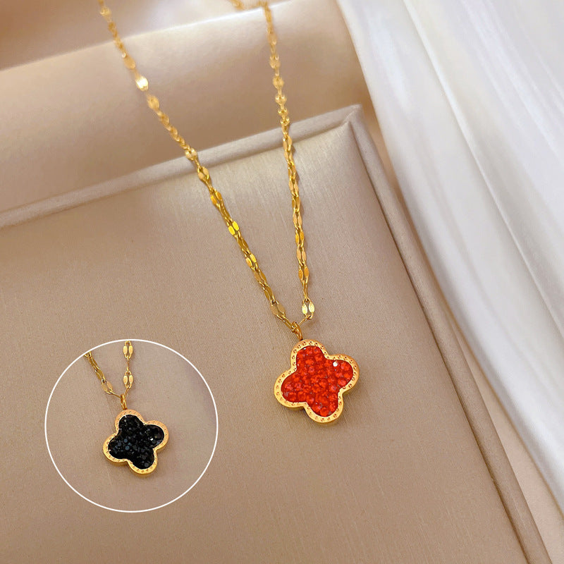 Casual Heart Shape Butterfly Titanium Steel Plating Inlay Shell Zircon Necklace