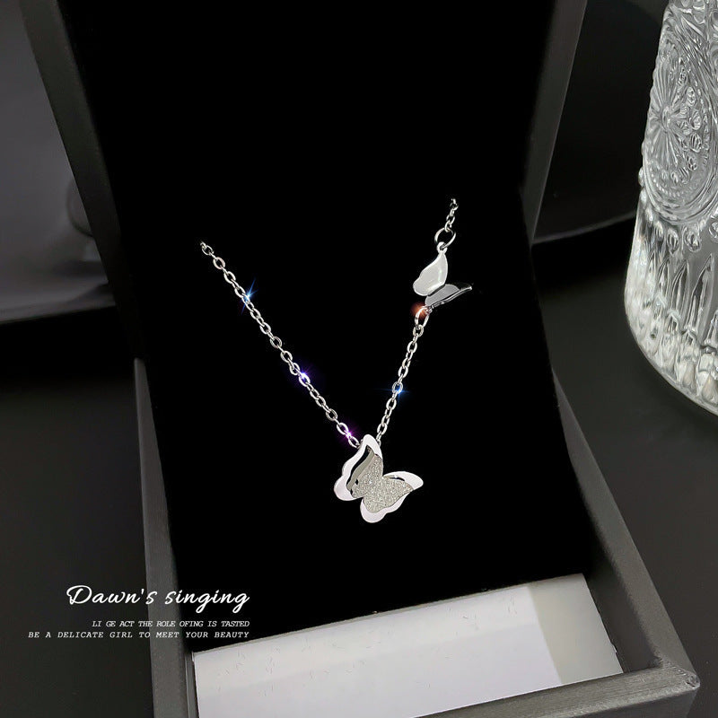 Casual Heart Shape Butterfly Titanium Steel Plating Inlay Shell Zircon Necklace