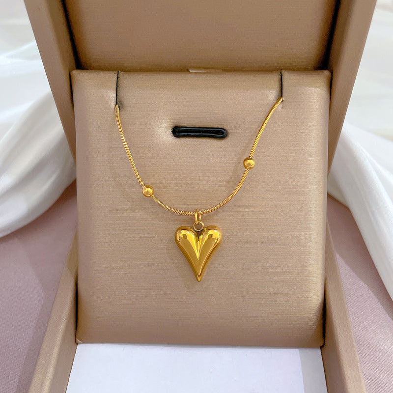 Casual Heart Shape Butterfly Titanium Steel Plating Inlay Shell Zircon Necklace