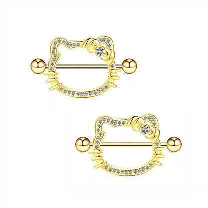 Cartoon Style Cute Vacation Cat Stainless Steel Plating Inlay Rhinestones Gold Plated Chest Ring