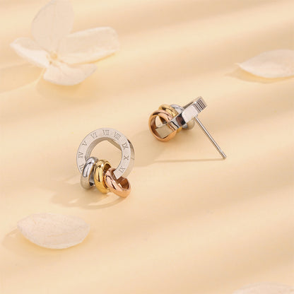 1 Pair Simple Style Round Polishing Plating Inlay Titanium Steel Artificial Gemstones 18k Gold Plated Earrings