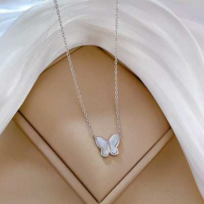 Casual Heart Shape Butterfly Titanium Steel Plating Inlay Shell Zircon Necklace